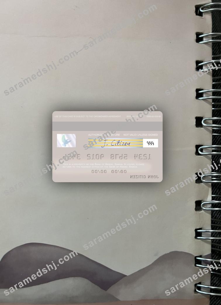 Samoa Bank of Hawaii visa debit card photolook back
